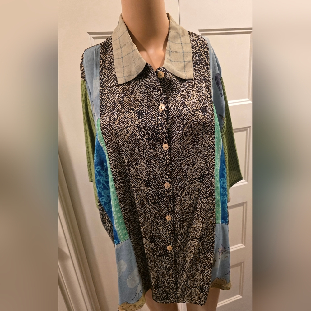 Citron Santa Monica Wearble Art Silk Blouse Size Large *Please Read Details*